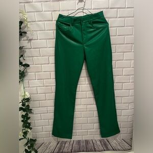ZARA women green leather straight leg pants /sise S